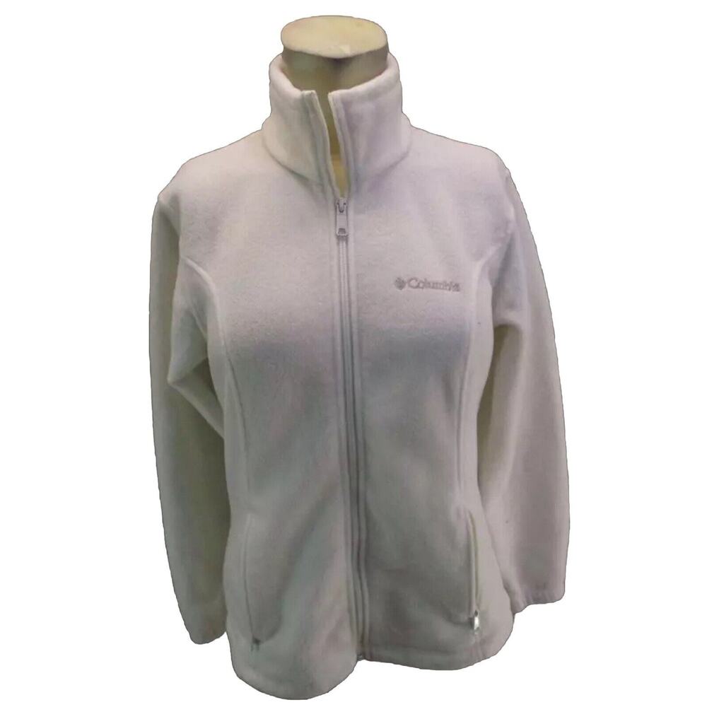 Columbia Size S Womens White Full Zip w/Pockets Windproof Fleece Jacket